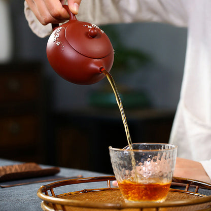 Handmade Wintersweet Floral Relief Marked Tea Pot Real Yixing Zisha Xishi Pot