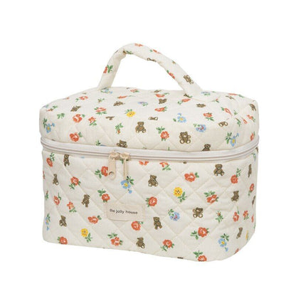 Flower Cosmetic Bag Quilted Cotton Pouch Zipper Flip Toiletry Bags Women