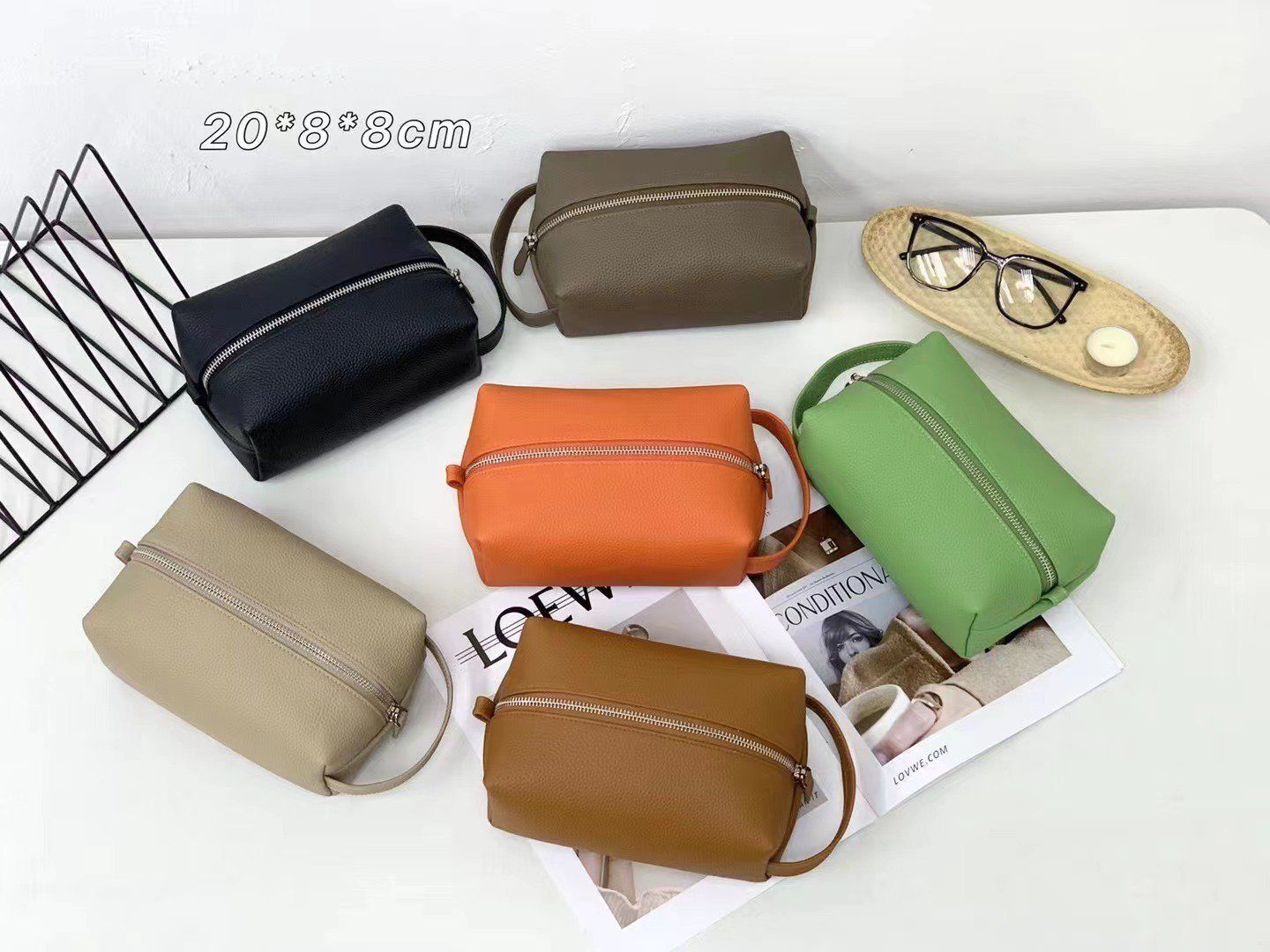 Customized Letters Wash Bag Large Genuine Leather Travel Cosmetic Bags 20*8*8 CM