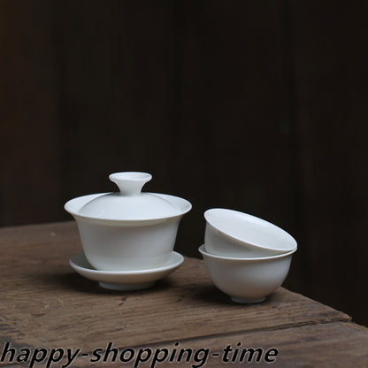 White Gaiwan Small Kungfu Tureen Porcelain Covered Bowl Cup Saucer Tea Plate New