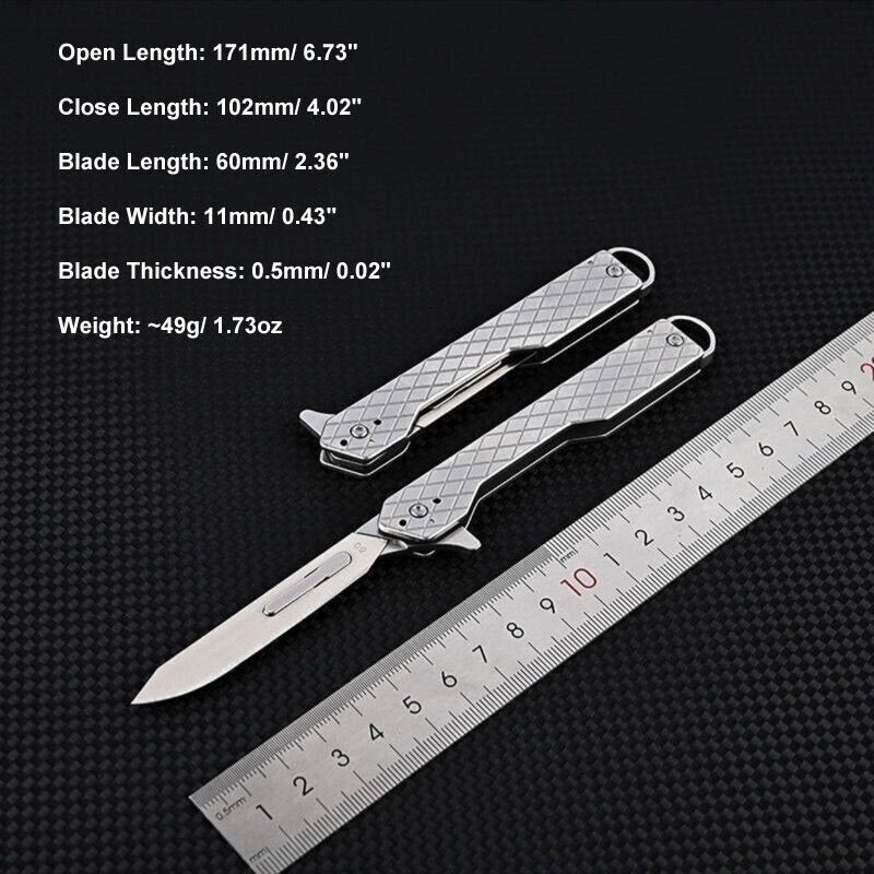 Stainless Steel Pocket Utility Folding Knife #60 Scalpel Blades Outdoor EDC Tool