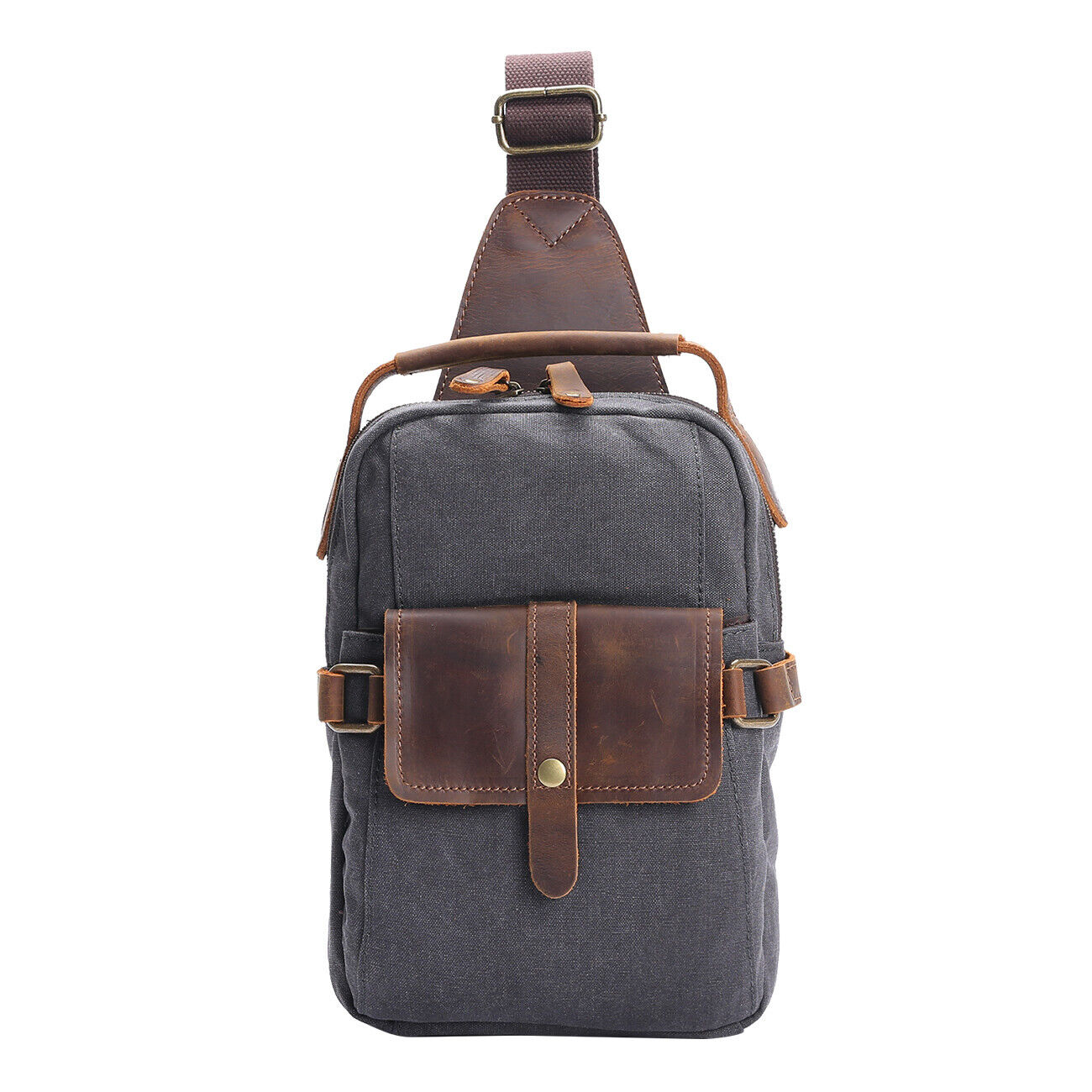Canvas Real Leather Sling Bag One Strap Backpack Rucksack Chest Pack Vintage