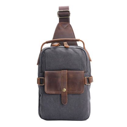 Canvas Real Leather Sling Bag One Strap Backpack Rucksack Chest Pack Vintage
