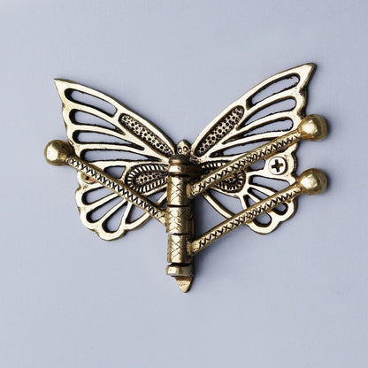 Antique Brass Butterfly Swivel Tri Arm Wall Hook Coat Key Clothes Hat Hanger