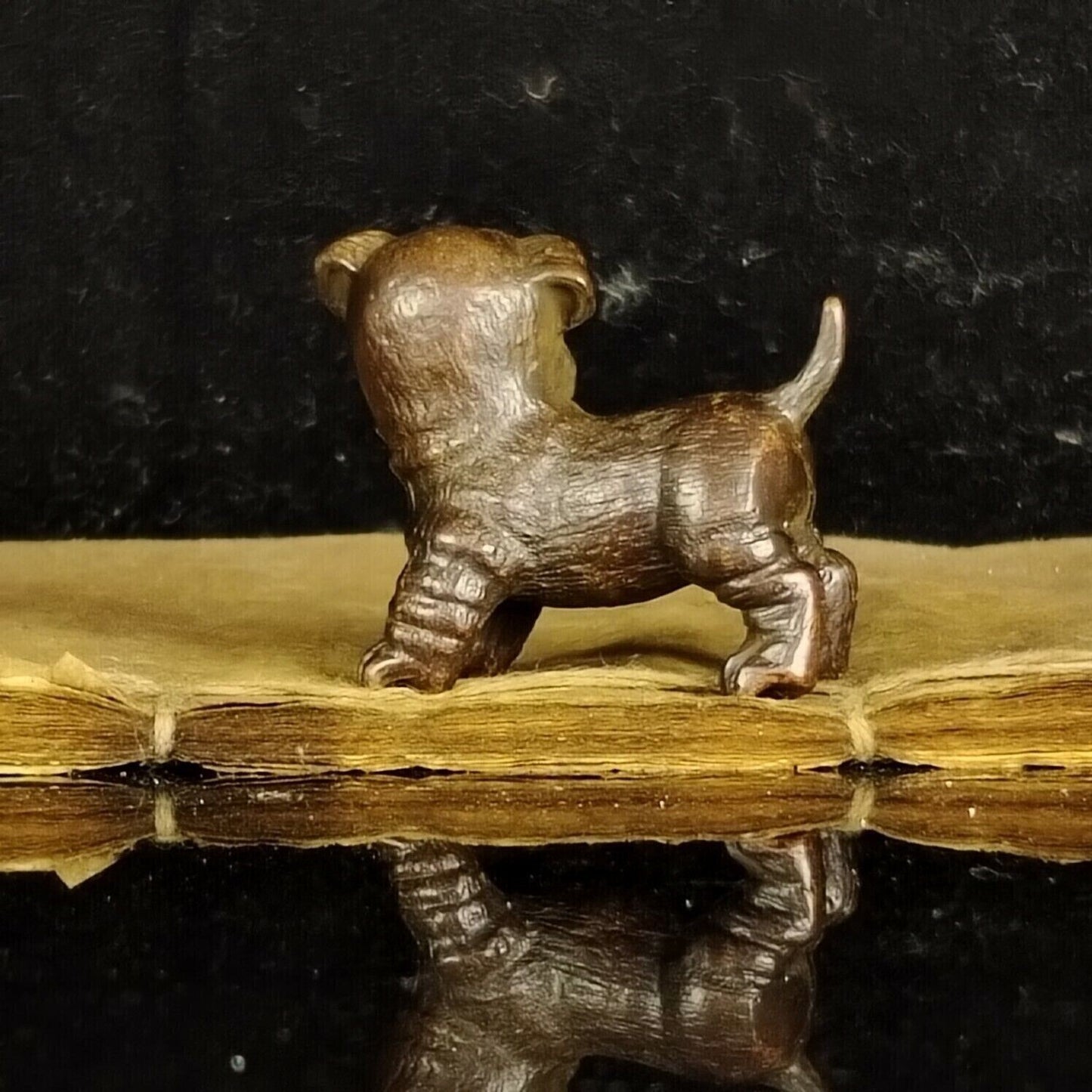 Chinese Copper Color Cute Puppy Tea Pet Ornament Antique