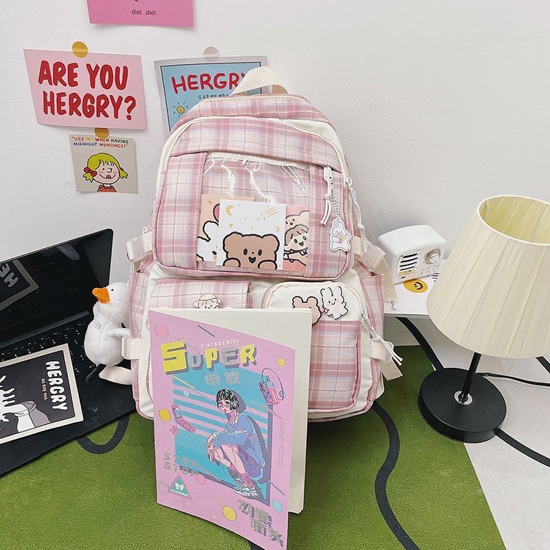 Plaid Transparent Contrast Color Leisure Backpack Large Nylon Bag Polyester 1PC