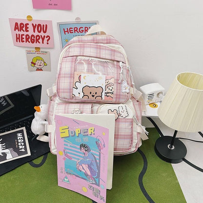 Plaid Transparent Contrast Color Leisure Backpack Large Nylon Bag Polyester 1PC