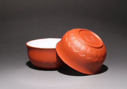 50ml*2 Tea Cups Yixing Zisha Red Stoneware Teaset Cup Lotus Design Porcelain Cup