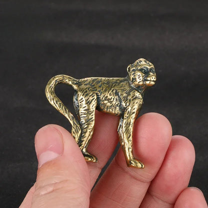 Solid Brass Long Tail Monkey Figurine Miniature Tea Pet Craft Desktop Ornament