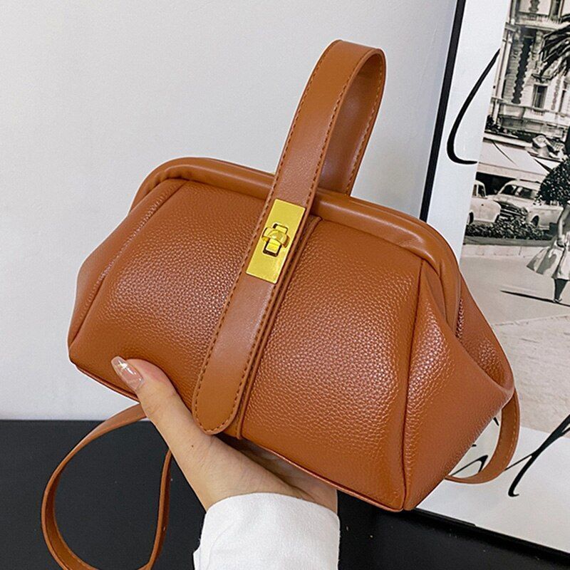 Luxury Orange Synthetic Leather Small Handbag Clutch Silver Clip Bag Gold Blue