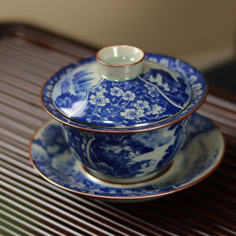 antique style gaiwan Jingdezhen craft porcelain tureen crackle glaze Sancai bowl