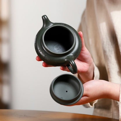 Yixing Zisha Teapot Handmade Green Clay Plum Antique Tea Pot 320ml Kung Fu Tea