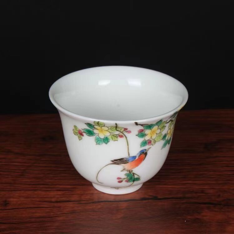 chinese jingdezhen porcelain famille rose tea cup :bird 0312