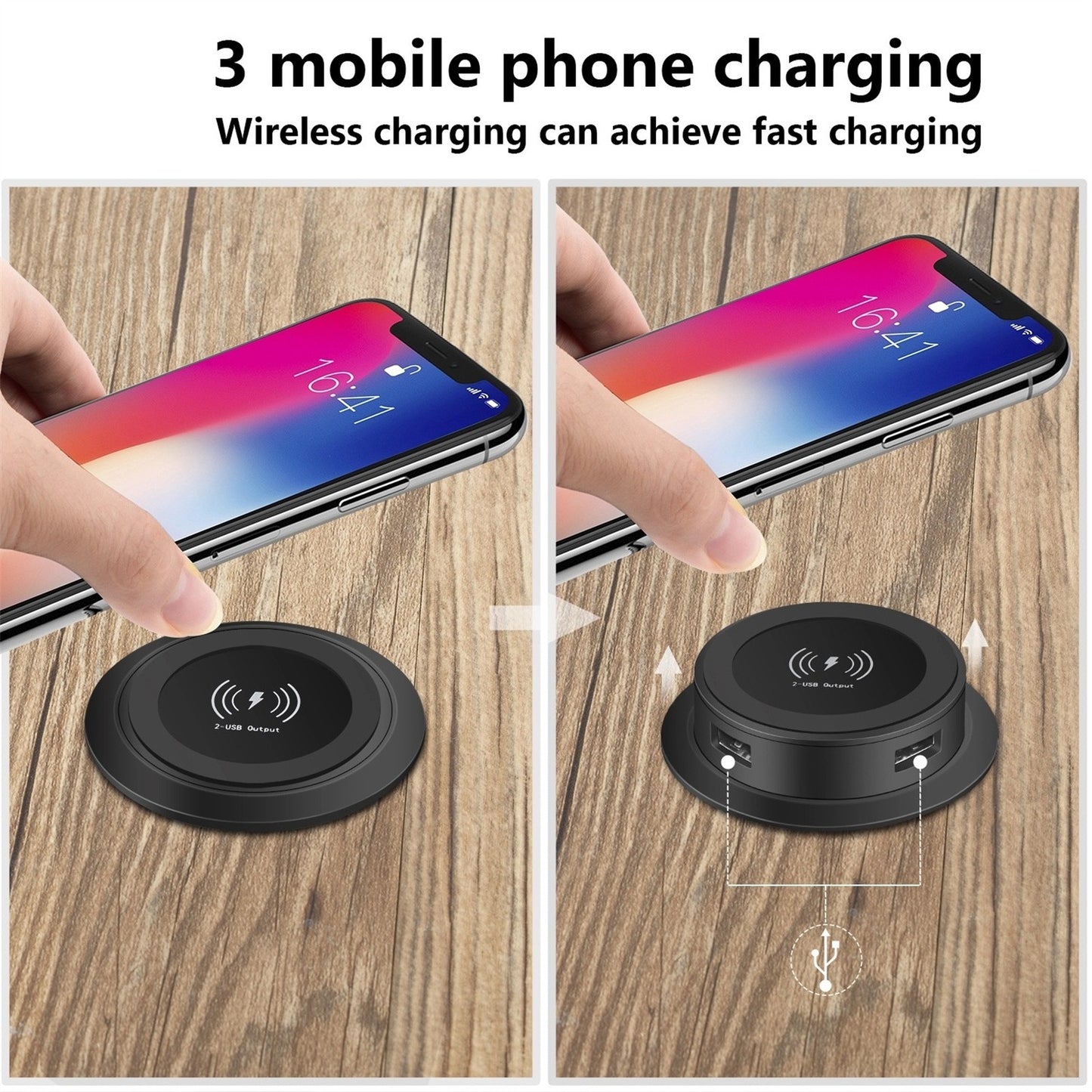 3 In 1 USB 10W Phone Desktop Wireless Charger Furniture Table Embedded Charger