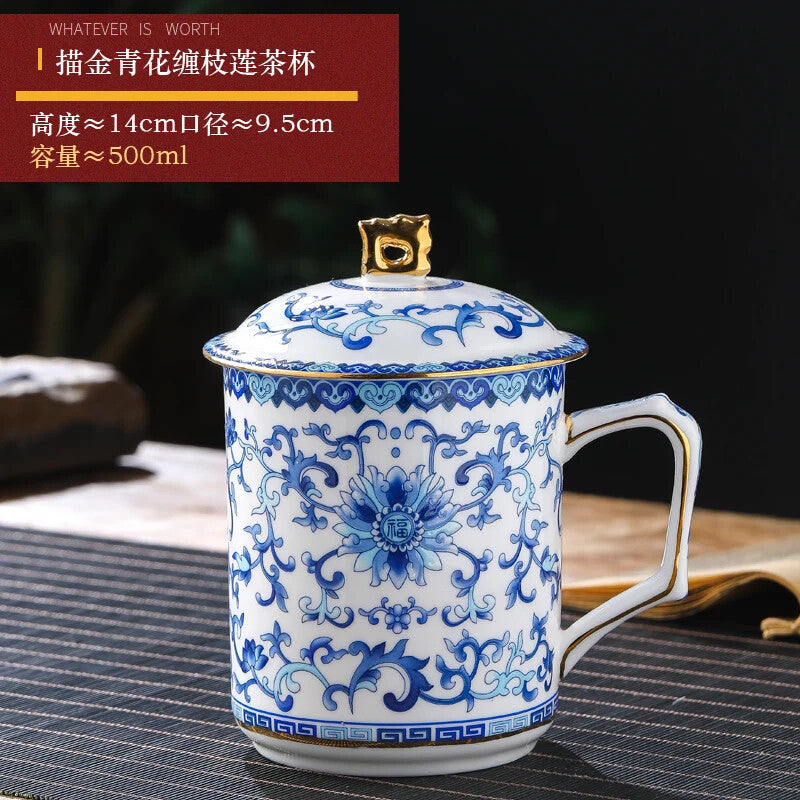 500ml China Jingdezhen Ceramic Home Tea Cup Water Cup Office Cup Conference Cup