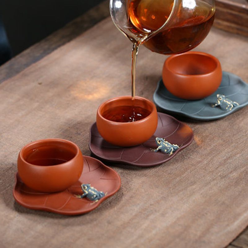 Creative Holder For Teacup Frog Statue Handmade Artware Yixing Zisha Purple Clay
