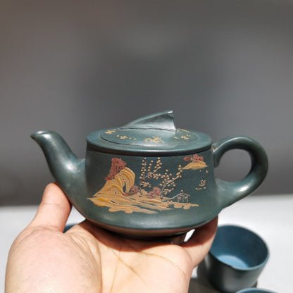 Chinese Yixing Zisha Clay Handmade Exquisite Teapot （一帆风顺套壶 底款：顾景舟)