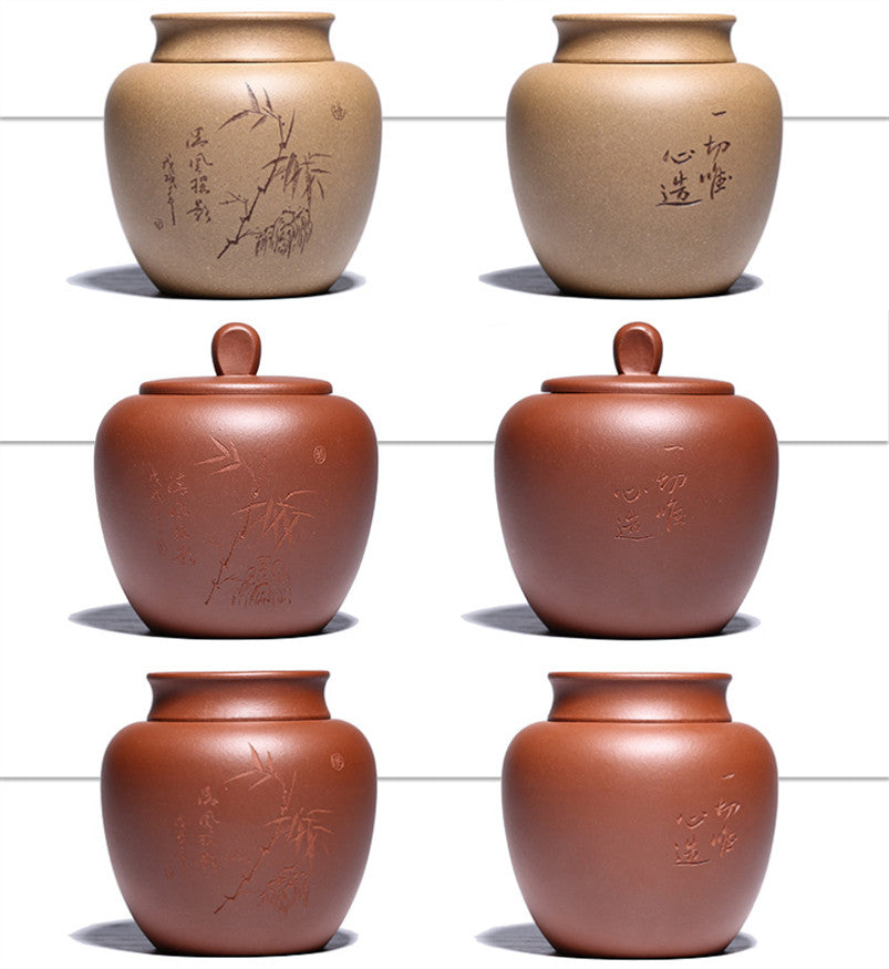True Yixing Zisha Tea Caddy Bamboo Carved Sealed Tea Canister With Lid Small New