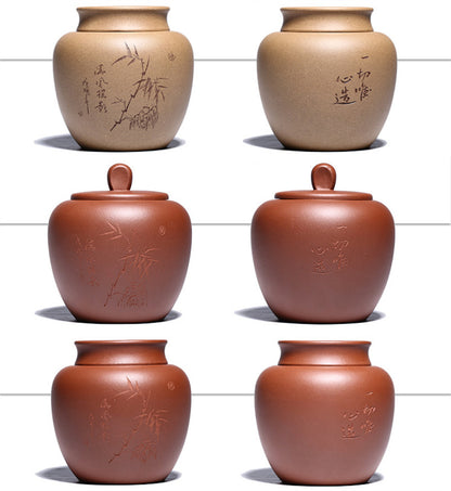 True Yixing Zisha Tea Caddy Bamboo Carved Sealed Tea Canister With Lid Small New
