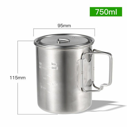 1L/1.2L Pot Set Camping Stainless Steel Cooking Kettle Portable Outdoor Picnic