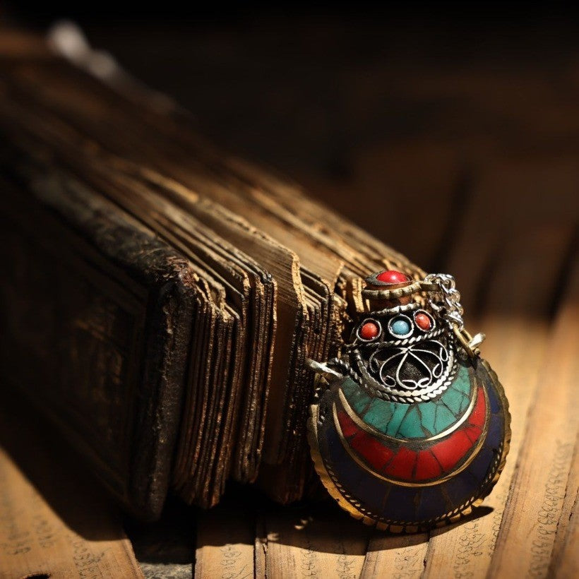 Tibetan Copper Snuff Bottle Pendant Inlaid Gem Handmade Tibetan Art Jewelry