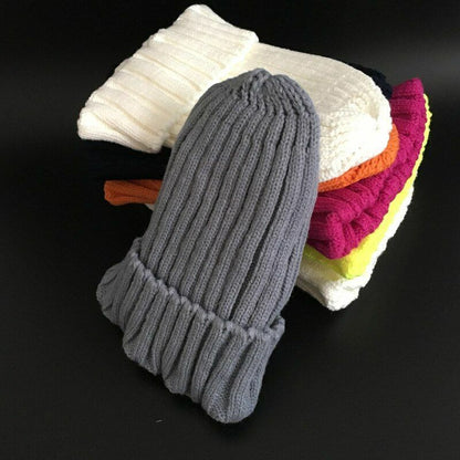 Hat Winter Fur Poms Women Knitted Beanies Cap Thick Skullies Solid Unisex Casual
