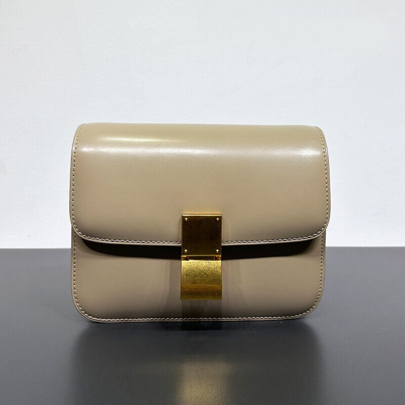 20/24cm Real Leather Small Flap Purse Clutch Box Shoulder Bag Crossbody Handbag