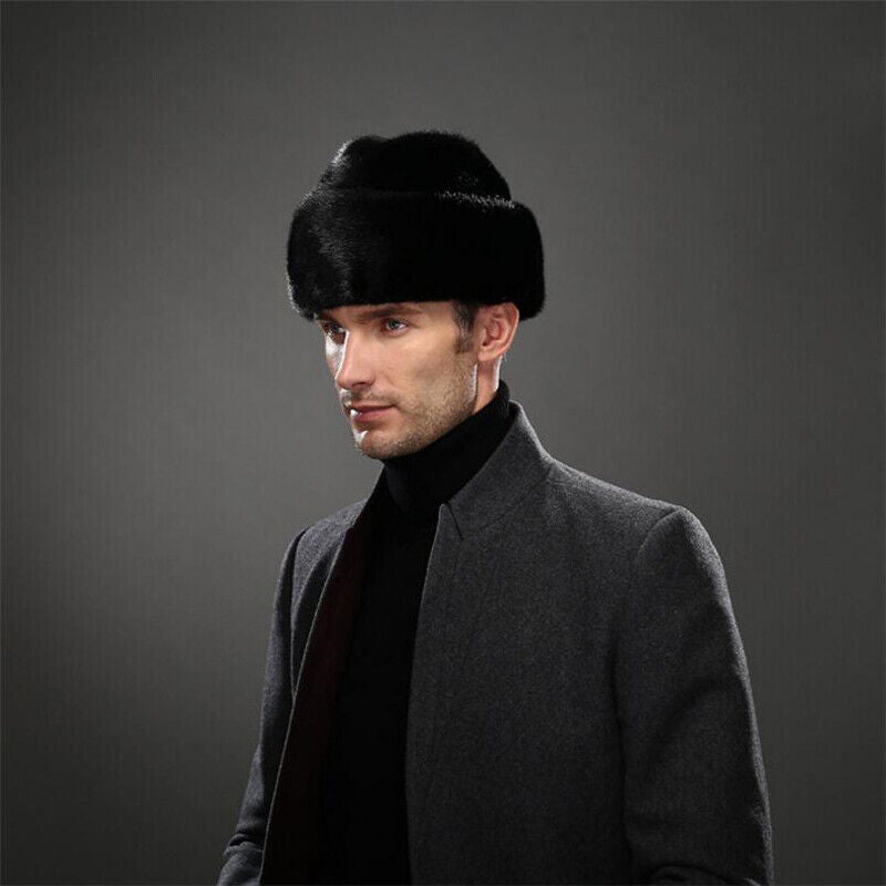 Winter French Style Mens Full-pelt Mink Hats Outdoor Solid Earflaps Hats