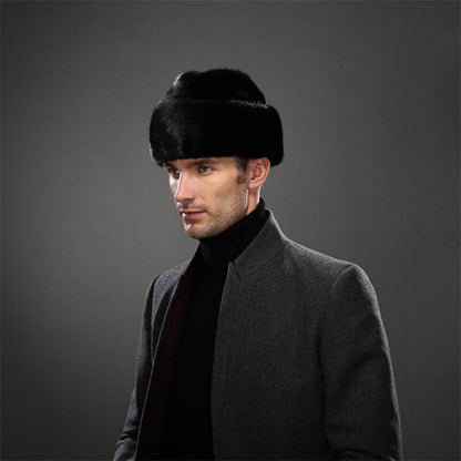 Winter French Style Mens Full-pelt Mink Hats Outdoor Solid Earflaps Hats