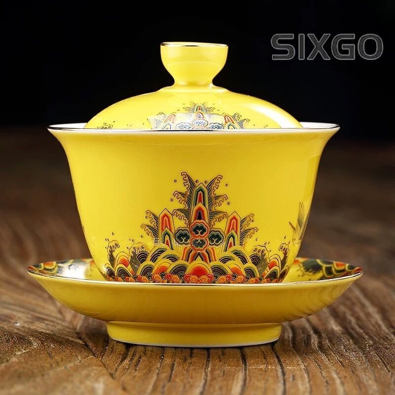 200ml Chinese Old Porcelain Gaiwan Peach Pattern Tureen Bowl Tea Cup Tea Set