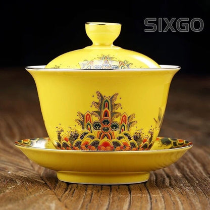 200ml Chinese Old Porcelain Gaiwan Peach Pattern Tureen Bowl Tea Cup Tea Set