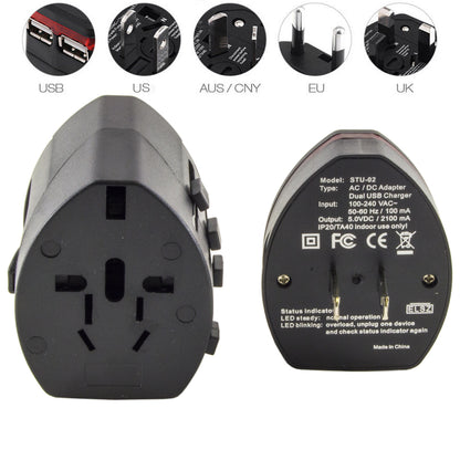 Travel Adapter USA, UK, EU, AUS/CNY Charger Power Plug Converter + 2 USB Ports