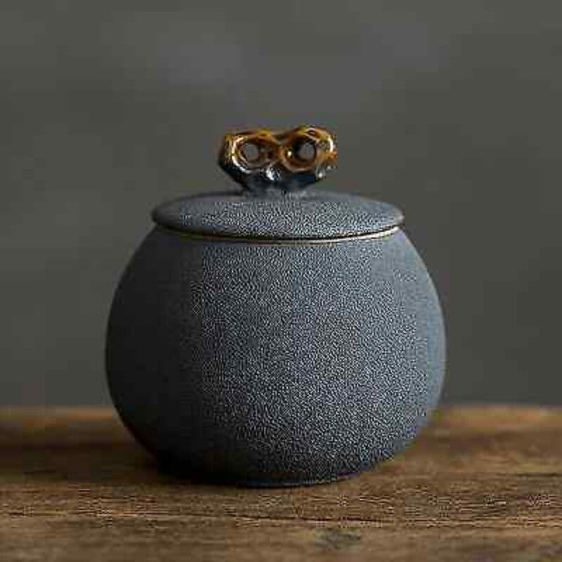 1pc 3.54" Chinese Ceramic Tea Caddy Sealed Ru Kiln Tea Storage Tank Tea Set Gift