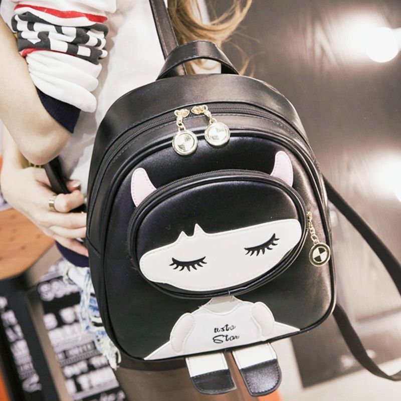 Small Black Backpack Traveling Backpack Women Synthetic Leather Shoulder Bag 1PC