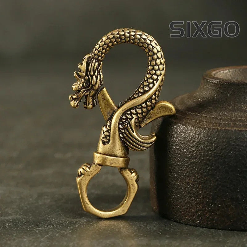 Vintage Copper Dragon Figurines Small Ornaments Animal Car Key Chains Crafts