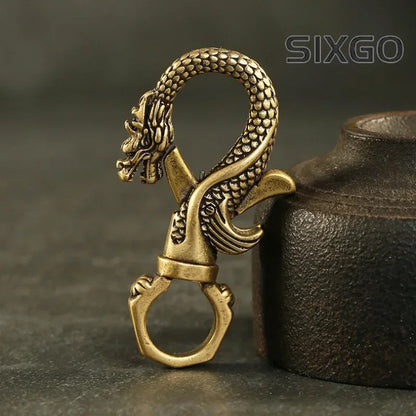 Vintage Copper Dragon Figurines Small Ornaments Animal Car Key Chains Crafts