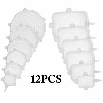 Silicone Stretch Food Cover 12pcs Reusable Elastic Adjustable Bowl Lid Universal