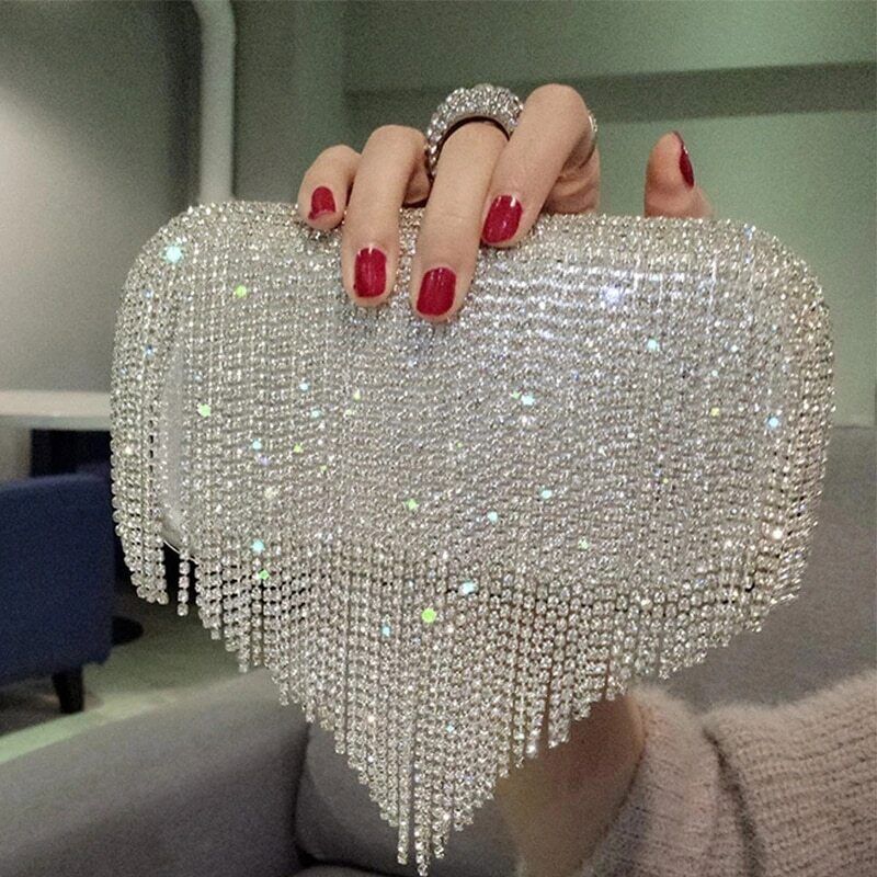 Shiny Diamonds Clutches Purse Evening Party Women Handbag Tassel Women Bag