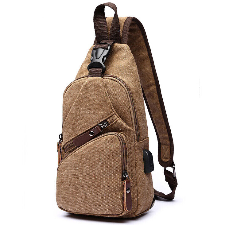 Men's Sling Backpack Canvas Crossbody Chest Bag Casual Daypack Outdoor Sport Bag