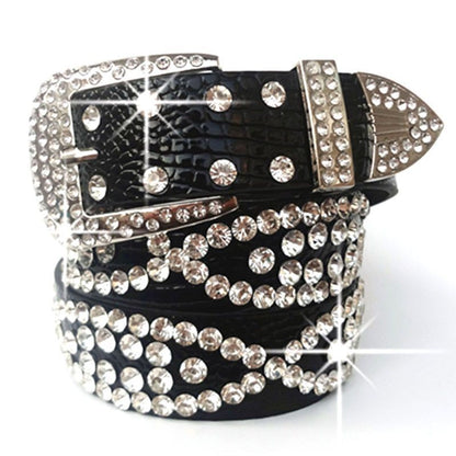 Women Leather Belt Rhinestone Fashion Men Casual Bling Jeans Waistband 110x3.3cm