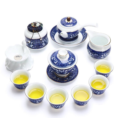 Complete Tea Set Blue-and-white Porcelain Tea Pot Gaiwan Matching Cup Filter Net