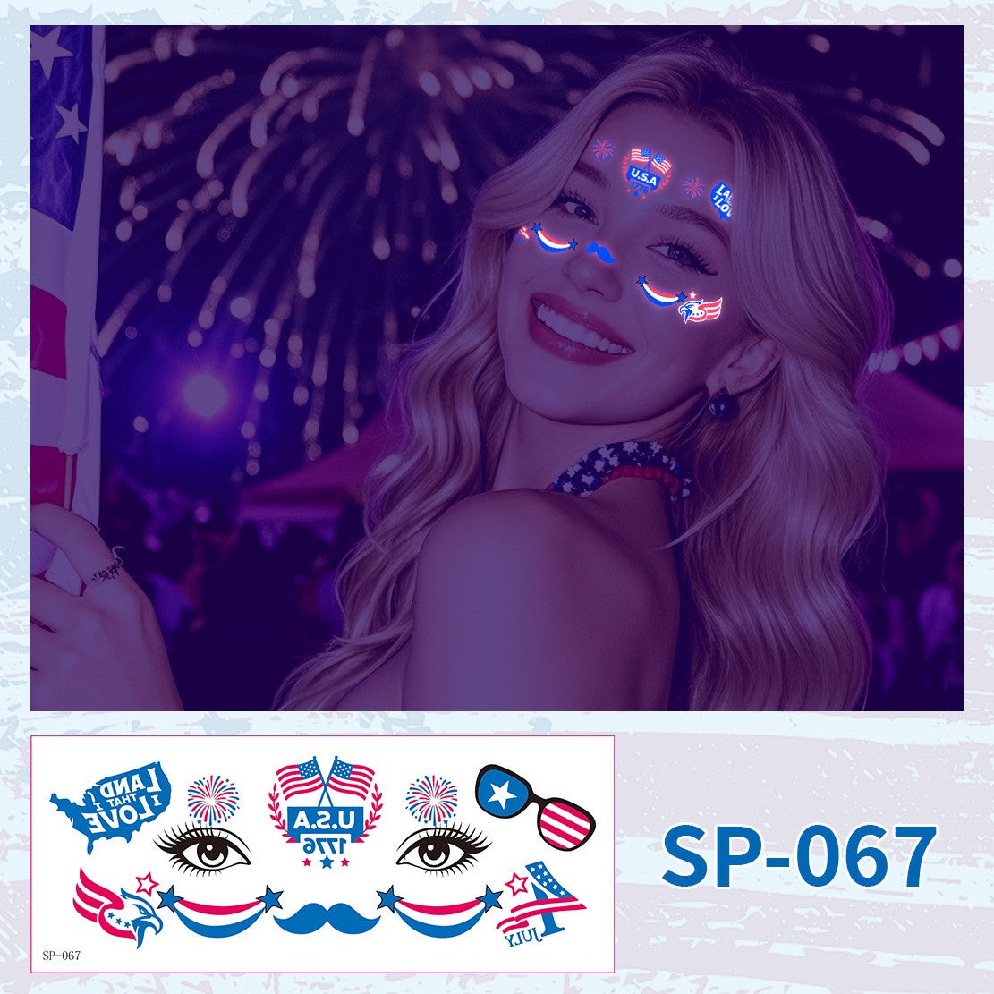 USA Party Neon Dance Glow Fluorescent Face Stickers Tattoo Stickers160*65mm