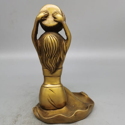 Brass Bathing Girl Statue Art Beauty Model Collection Home Table Decor