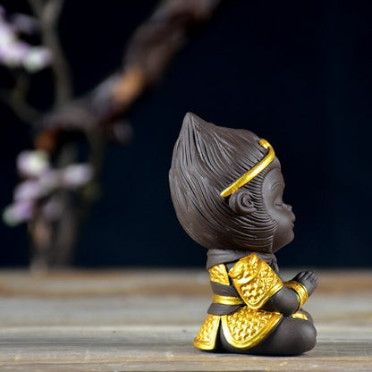 Chinese Ornament Small Monkey King Yixing Zisha Tea Pet Statue Table Decoration
