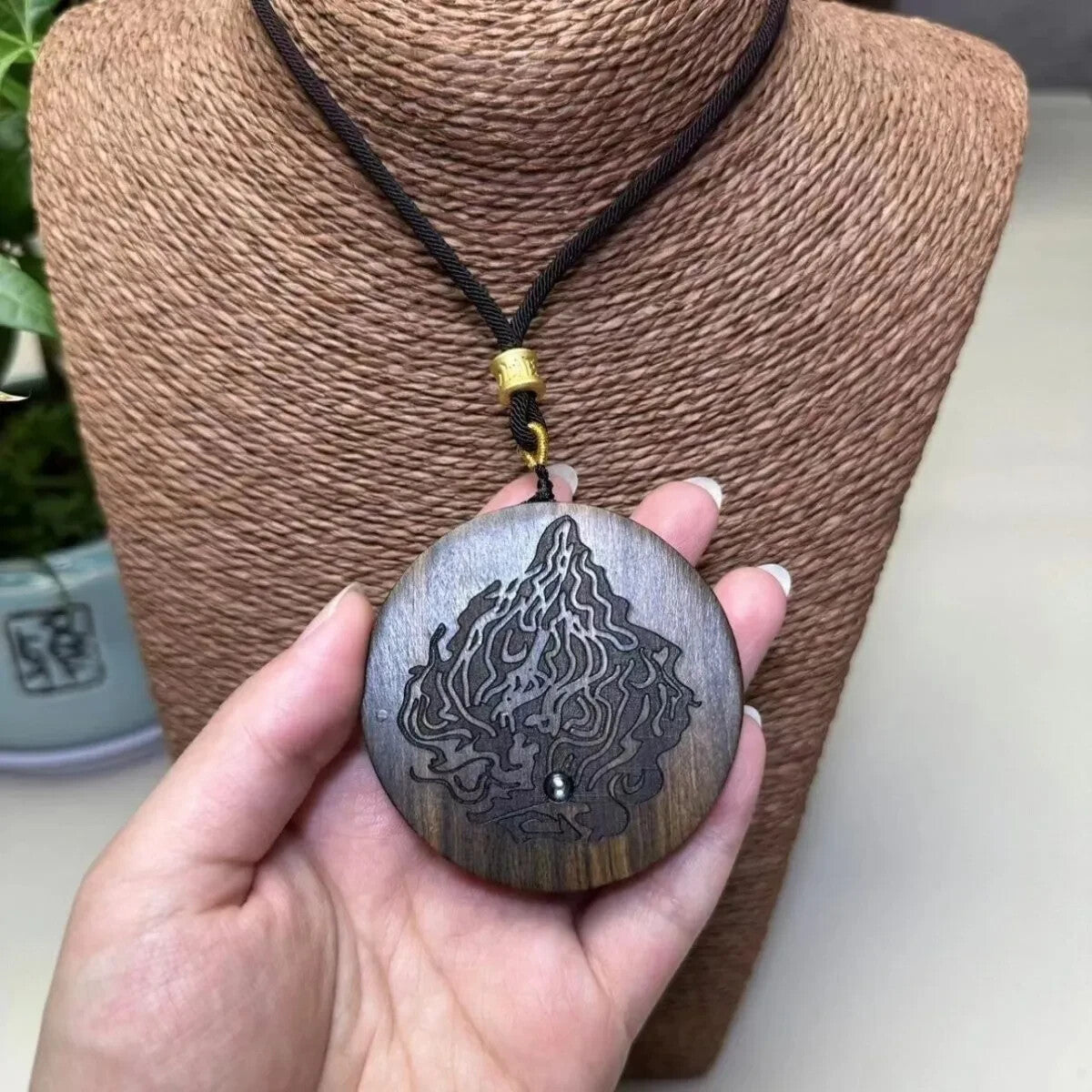 Natural Wood Carving Buddha Demon Pendant Men Woman Lucky Gift Sweater Necklace