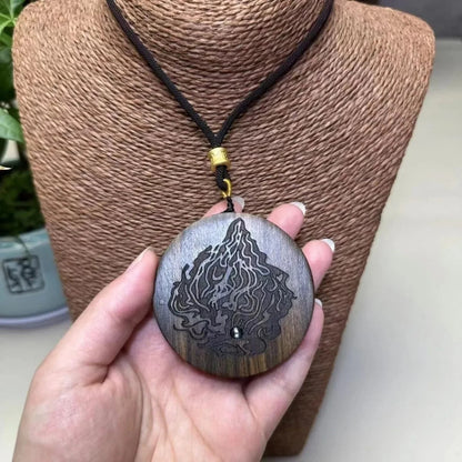 Natural Wood Carving Buddha Demon Pendant Men Woman Lucky Gift Sweater Necklace