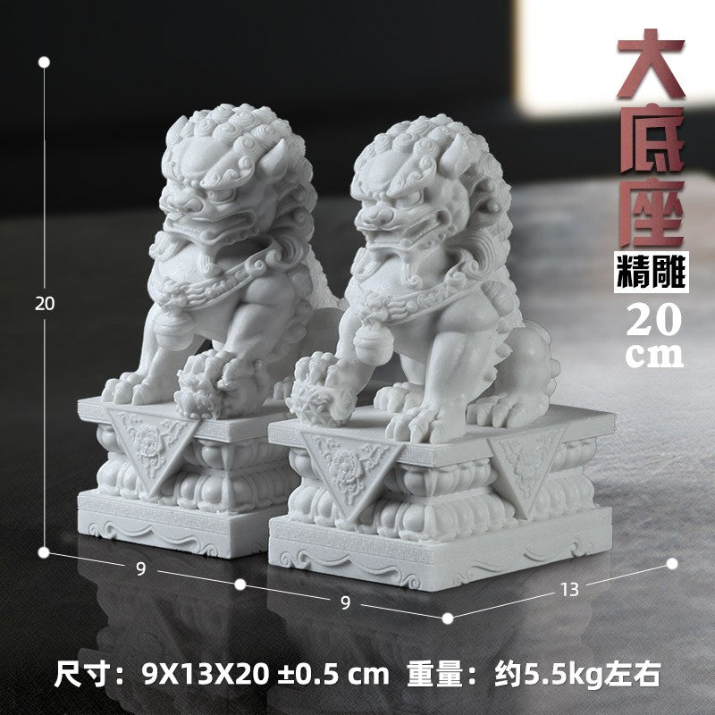 Foo Dogs Statues Pair Marble Feng Shui Guardian Lion Statues