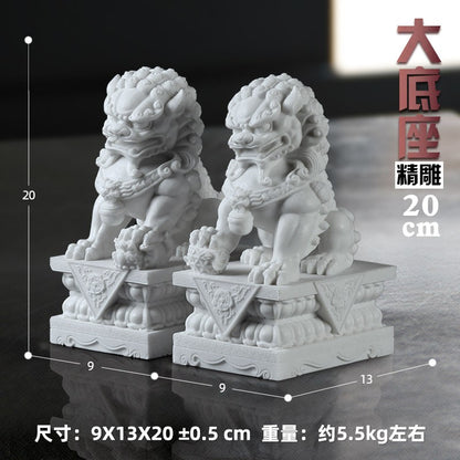 Foo Dogs Statues Pair Marble Feng Shui Guardian Lion Statues