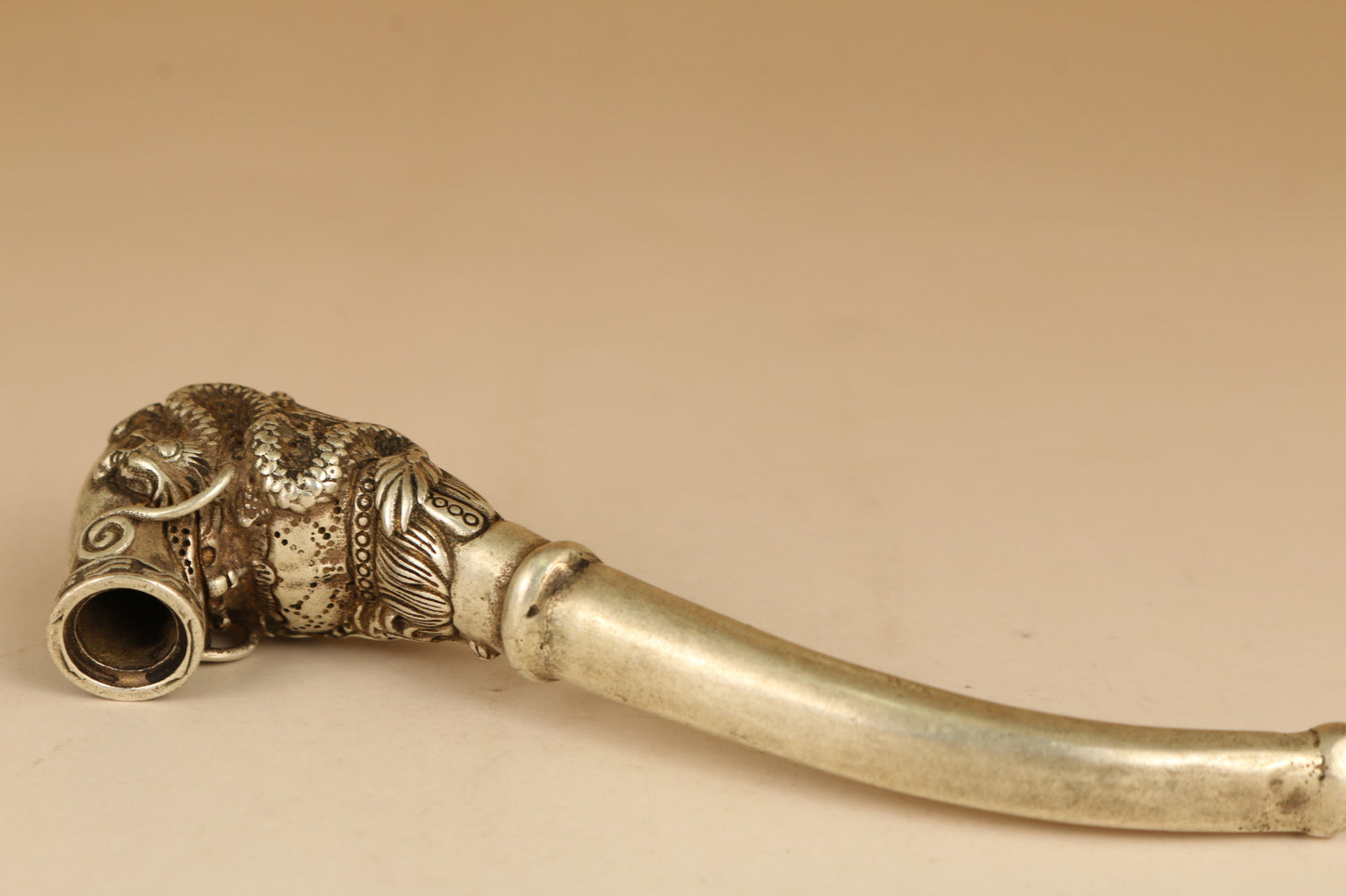 Rare Tibet Silver Copper Smoking Tool Statue Old Sacred Opening Dragon Head Pipe
