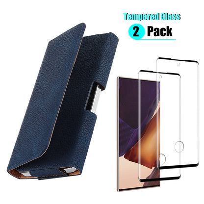 Leather Belt Loop Clip Case Cover / Tempered Glass For Galaxy Note20 Ultra / 5G